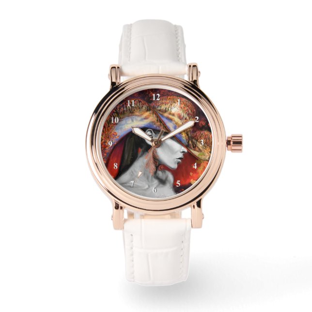 Lady Watch im Herbst - Malerei Armbanduhr (Vorderseite)