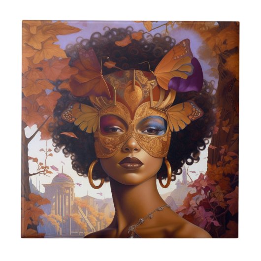 Lady Wear Mask Black Fantasy Art Fliese (Vorderseite)