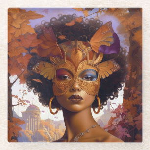 Lady Wear Mask Black Fantasy Art Glasuntersetzer