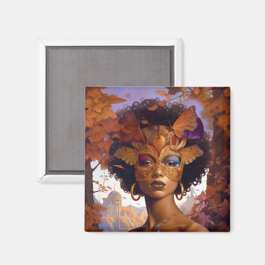 Lady Wear Mask Black Fantasy Art Magnet (Vorderseite/Rückseite)