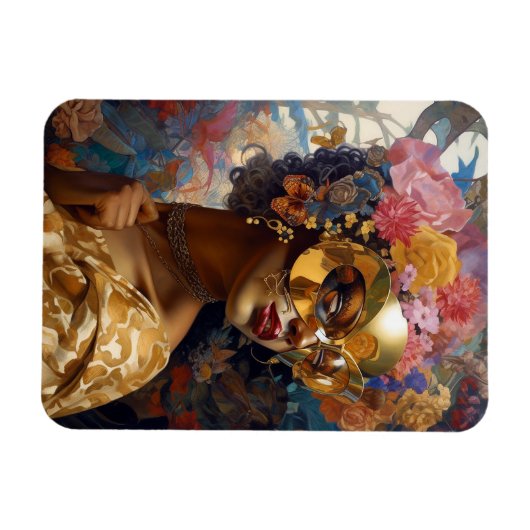 Lady Wear Mask Black Fantasy Art Magnet (Horizontal)