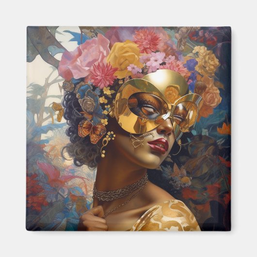 Lady Wear Mask Black Fantasy Art Magnet (Vorne)