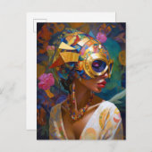 Lady Wear Mask Black Fantasy Art Postcard Postkarte (Vorne/Hinten)