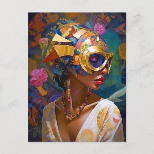 Lady Wear Mask Black Fantasy Art Postcard Postkarte (Vorderseite)
