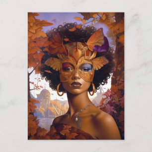 Lady Wear Mask Black Fantasy Art Postkarte