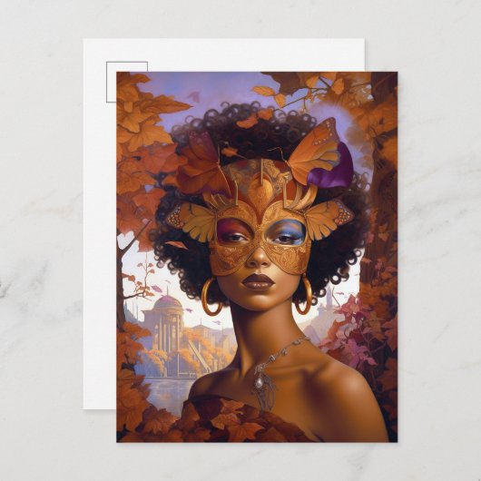 Lady Wear Mask Black Fantasy Art Postkarte (Vorne/Hinten)