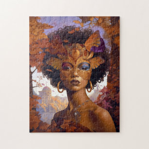 Lady Wear Mask Black Fantasy Art Puzzle