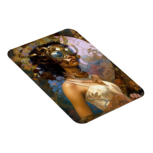 Lady Wearing Goggles Black Fantasy Sci-Fi Magnet (Rechte Seite)
