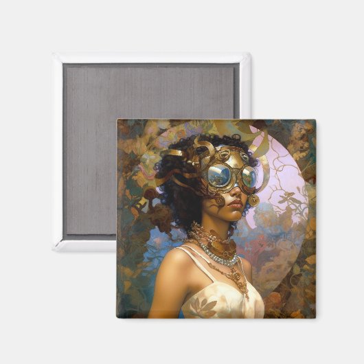 Lady Wearing Goggles Black Fantasy Sci-Fi Magnet (Vorderseite/Rückseite)