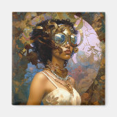 Lady Wearing Goggles Black Fantasy Sci-Fi Magnet (Vorne)