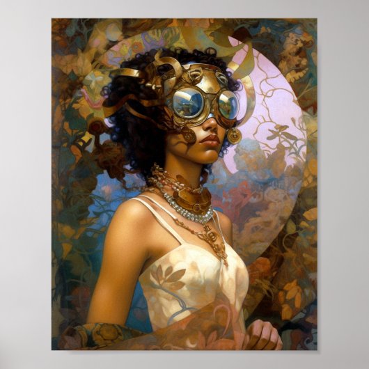 Lady Wearing Goggles Black Fantasy Sci-Fi Poster (Vorne)