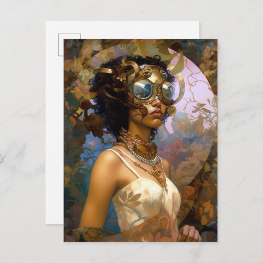 Lady Wearing Goggles Black Fantasy Sci-Fi Postkarte (Vorne/Hinten)