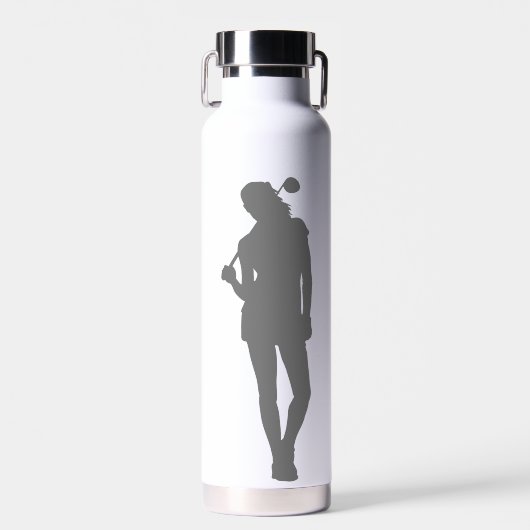 Lady White mit grauem, modernem Golfer Monogramm Trinkflasche (Vorne)