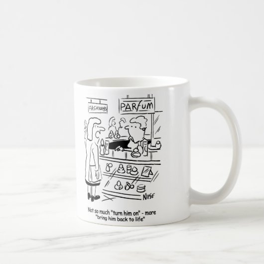 Lady will ein Parfüm, um ihren Mann wieder zum Leb Kaffeetasse (Rechts)