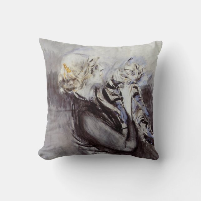 Lady with a Gray Cat (von Giovanni Boldini) Kissen (Vorderseite)