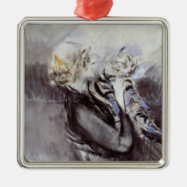 Lady with a Gray Cat (von Giovanni Boldini) Ornament Aus Metall