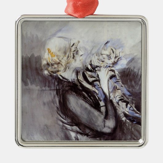 Lady with a Gray Cat (von Giovanni Boldini) Ornament Aus Metall (Vorne)