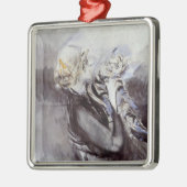 Lady with a Gray Cat (von Giovanni Boldini) Ornament Aus Metall (Links)