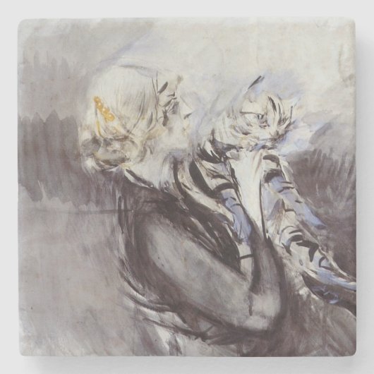 Lady with a Gray Cat (von Giovanni Boldini) Steinuntersetzer (Vorderseite)