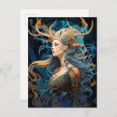 Lady with Antlers Boho Fantasy Art Postcard Postkarte (Vorne/Hinten)