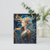 Lady with Antlers Boho Fantasy Art Postcard Postkarte (Stehend Vorderseite)