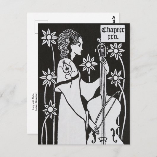 Lady With Cello von Aubrey Beardsley Postcard Postkarte (Vorne/Hinten)