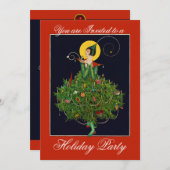 LADY with CHRISTMAS GIFTS ART DECO Xmas Party Einladung (Vorne/Hinten)