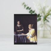 Lady with Maidservant Holding Letter von Vermeer Postkarte (Stehend Vorderseite)