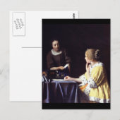 Lady with Maidservant Holding Letter von Vermeer Postkarte (Vorne/Hinten)