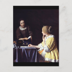 Lady with Maidservant Holding Letter von Vermeer Postkarte