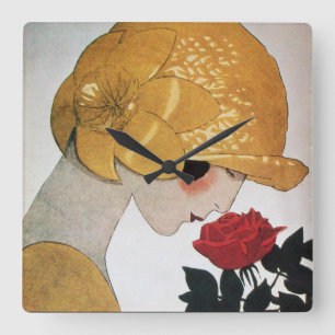 LADY WITH RED ROSE QUADRATISCHE WANDUHR