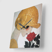 LADY WITH RED ROSE QUADRATISCHE WANDUHR (Winkel)