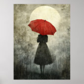 Lady with Red Umbrella - Surreal Silhouette Art Poster (Vorne)