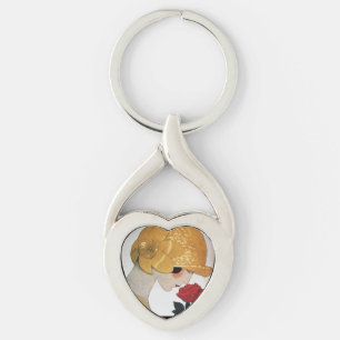 LADY WITH ROTE ROSE Beauty Fashion Herz Schlüsselanhänger