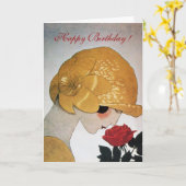 LADY WITH ROTE ROSE Happy Birthday Karte (Gelbe Blume)