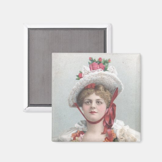 Lady with the Red Rose Hat Magnet (Vorderseite/Rückseite)