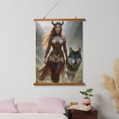 Lady Wolf Dämonin Poster Wandteppich Mit Holzrahmen (Schlafzimmer)