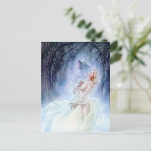 Lady Wolf Fantasy Art Postcard Postkarte (Stehend Vorderseite)