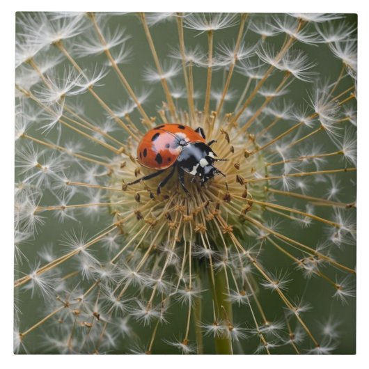 Ladybird auf Löwenuhr. Makrofotografie Fliese (Vorderseite)