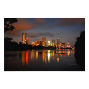 Ladybird Lake Austin Texas Night Skyline Fotodruck