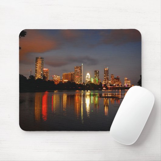 Ladybird Lake Austin Texas Night Skyline Mousepad (Mit Mouse)
