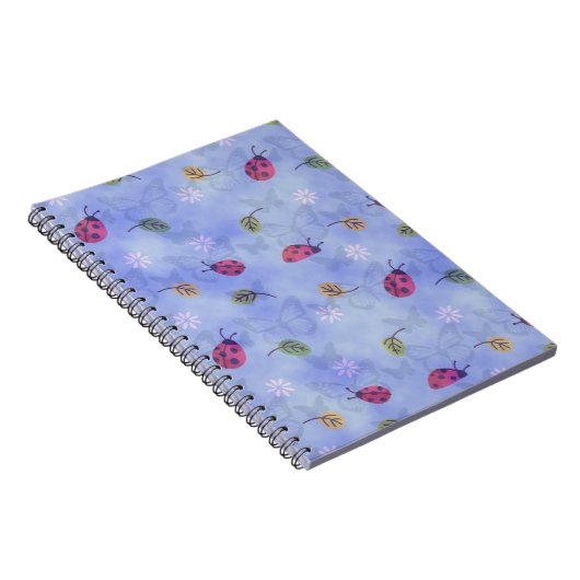 Ladybirds and Falling Leaves Blue Pattern Notizblock (Rechte Seite)