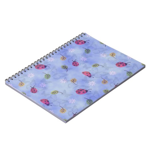 Ladybirds and Falling Leaves Blue Pattern Notizblock (Linke Seite)