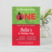 Ladybug 1. Geburtstag Einladung mit Bild (Stehend Vorderseite)