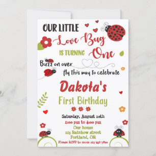 Ladybug 1. Geburtstagseinladung Girl Liebe Bug Lad Einladung