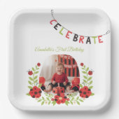  Ladybug 1st Birthday Floral Pappteller (Vorderseite)