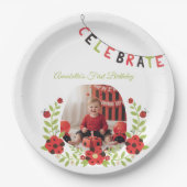  Ladybug 1st Birthday Floral Pappteller (Vorderseite)