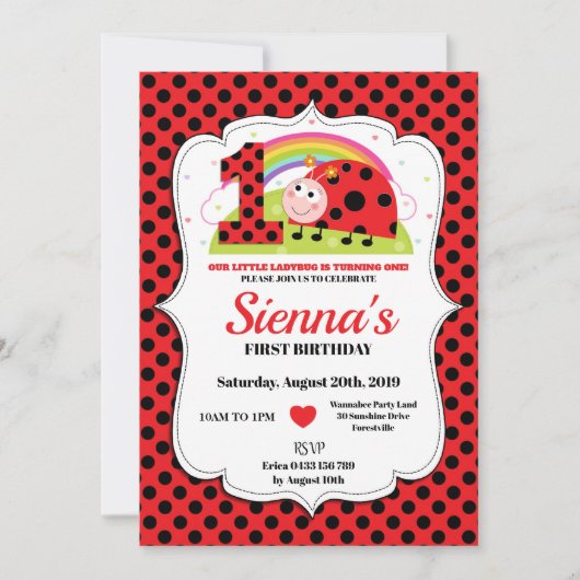 Ladybug 1st Birthday Invitations Girl Einladung (Vorderseite)