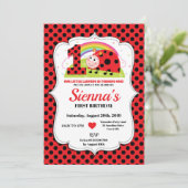 Ladybug 1st Birthday Invitations Girl Einladung (Stehend Vorderseite)