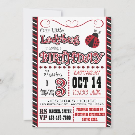 Ladybug 3. Geburtstag Einladungen (Vorderseite)